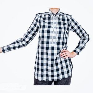 Loft EUC Navy & White Plaid Popover Long Sleeve Casual Holiday Fall Shirt XXS
